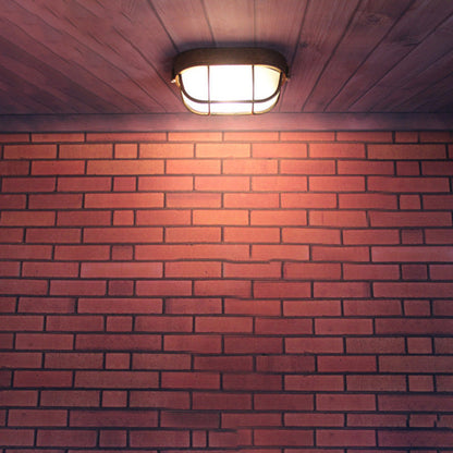 Traditional Vintage Waterproof Rectangular Square Aluminum Frame Glass Shade 1-Light Flush Mount Ceiling Light For Bathroom