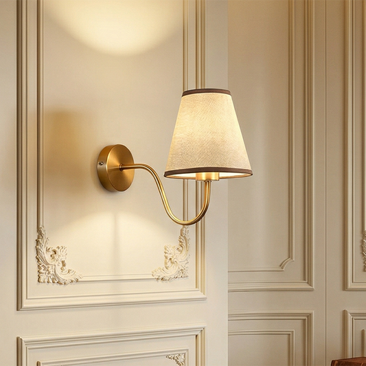 Contemporary Nordic Round Curved Rod Iron Fabric Shade 1-Light Wall Sconce Lamp For Living Room