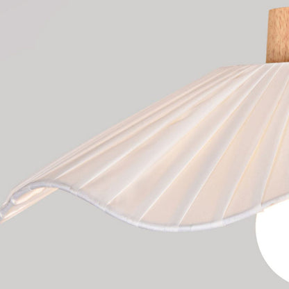 Modern Minimalist Round Flower Wooden Fabric Shade 1-Light Semi-Flush Mount Ceiling Light For Living Room