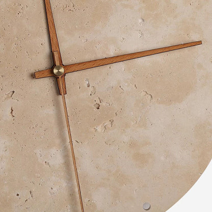 Modern Minimalist Round Clock Yellow Travertine Wooden Slat LED Wall Sconce Lamp For Living Room