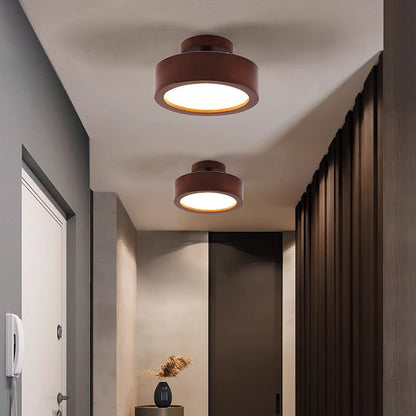 Modern Minimalist Round Wood Acrylic LED Flush Mount Ceiling Light For Hallway