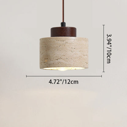 Traditional Vintage Cylinder Wood Travertine 1-Light Pendant Light For Bedroom