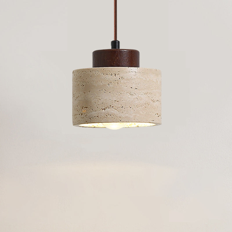 Traditional Vintage Cylinder Wood Travertine 1-Light Pendant Light For Bedroom