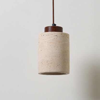 Traditional Vintage Cylinder Wood Travertine 1-Light Pendant Light For Bedroom