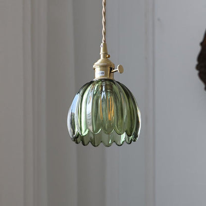 Contemporary Nordic Round Flower Glass Shade Iron Brass 1-Light Pendant Light For Living Room