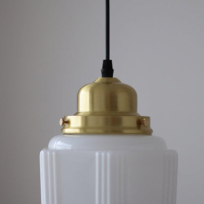Traditional Vintage Round Cylinder Pagoda Shape Brass Glass 1-Light Pendant Light For Living Room