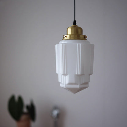 Traditional Vintage Round Cylinder Pagoda Shape Brass Glass 1-Light Pendant Light For Living Room