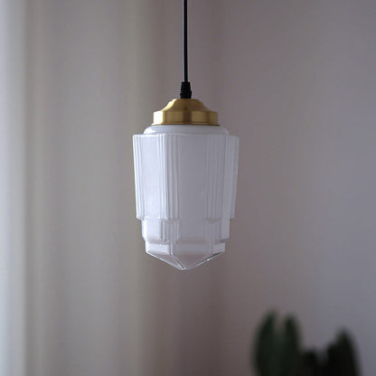 Traditional Vintage Round Cylinder Pagoda Shape Brass Glass 1-Light Pendant Light For Living Room