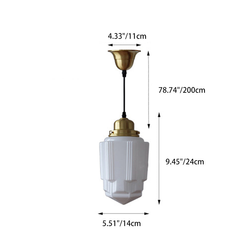 Traditional Vintage Round Cylinder Pagoda Shape Brass Glass 1-Light Pendant Light For Living Room