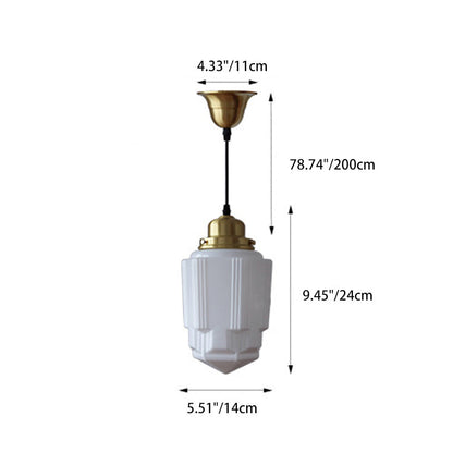Traditional Vintage Round Cylinder Pagoda Shape Brass Glass 1-Light Pendant Light For Living Room