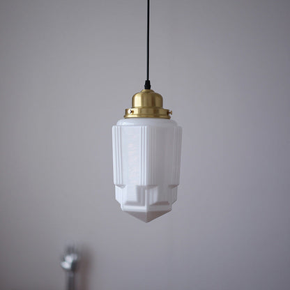 Traditional Vintage Round Cylinder Pagoda Shape Brass Glass 1-Light Pendant Light For Living Room