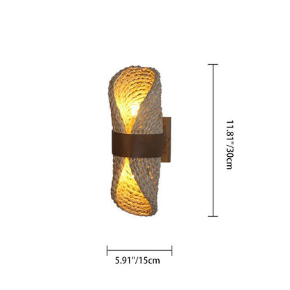 Traditional Japanese Oval Handmade Rattan 2-Light Wall Sconce Lamp For Living Room