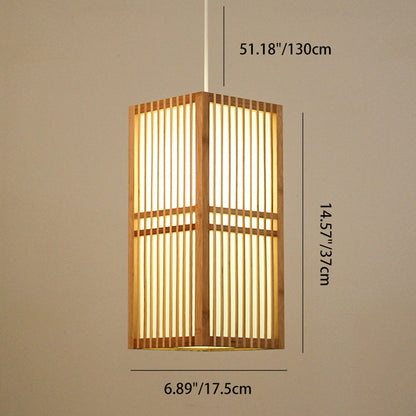 Traditional Japanese Rectangular Hand-Woven Nan Bamboo 1-Light Pendant Light For Living Room