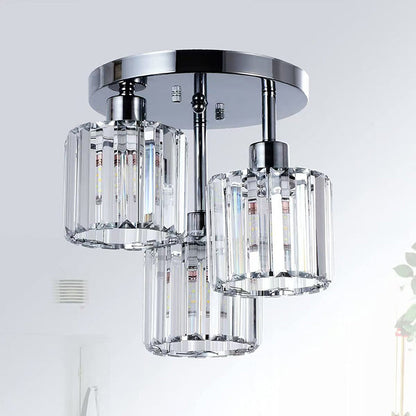Modern Minimalist Round Iron Crystal Shade 3-Light Flush Mount Ceiling Light For Living Room