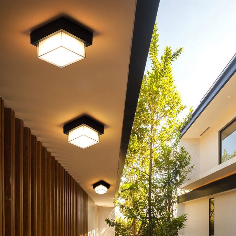 Modern Minimalist Outdoor Waterproof Square Aluminum Frame PC Shade LED Flush Mount Ceiling Light For Outdoor Patio