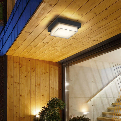 Modern Minimalist Outdoor Waterproof Square Aluminum Frame PC Shade LED Flush Mount Ceiling Light For Outdoor Patio