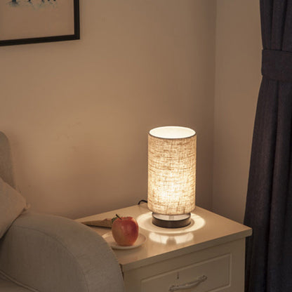 Traditional Japanese Cylinder Iron Fabric 1-Light Table Lamp For Living Room