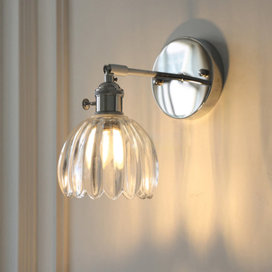 Traditional Japanese Drum Iron Glass 1-Light Wall Sconce Lamp For Living Room