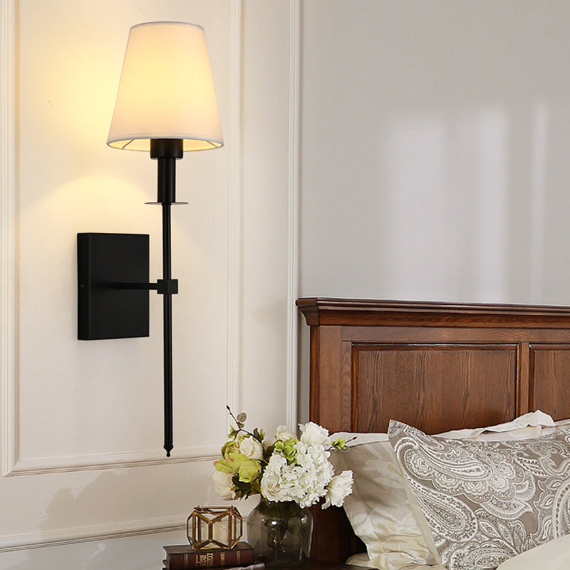 Contemporary Nordic Drum Iron Fabric 1-Light Wall Sconce Lamp For Living Room
