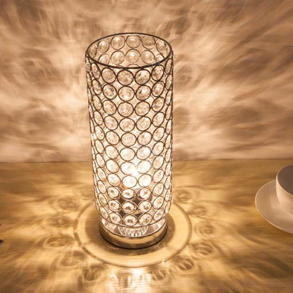 Modern Simplicity Cylinder Iron Crystal 1-Light Table Lamp For Living Room
