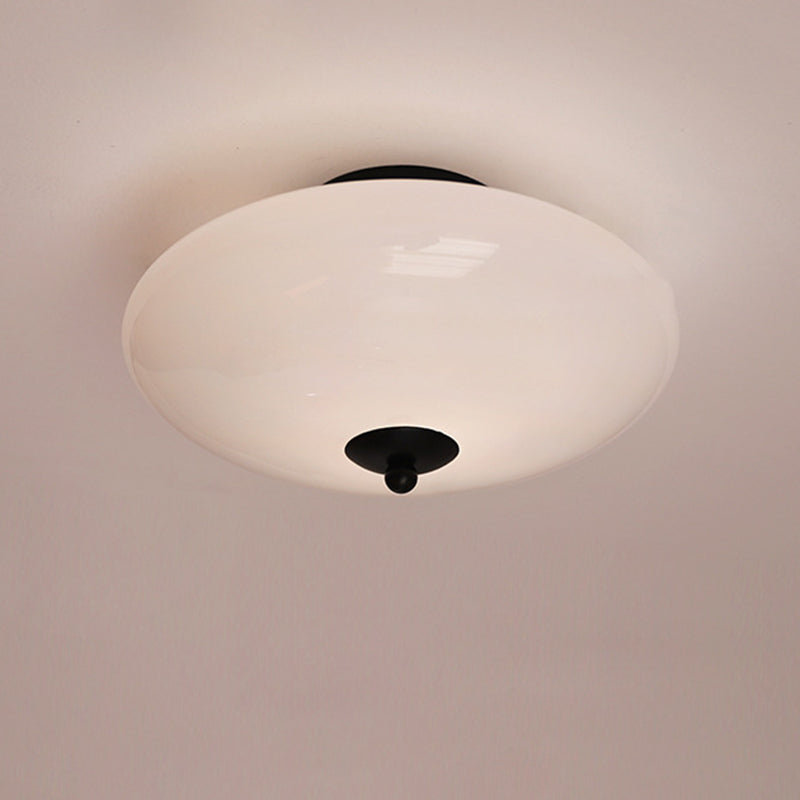 Modern Art Deco Drum Opal Iron Glass LED Semi-Flush Mount Ceiling Light For Bedroom