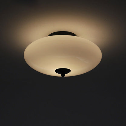 Modern Art Deco Drum Opal Iron Glass LED Semi-Flush Mount Ceiling Light For Bedroom