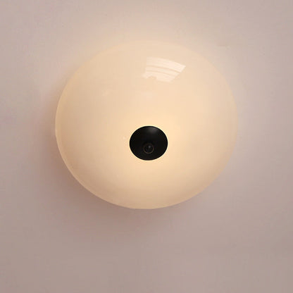 Modern Art Deco Drum Opal Iron Glass LED Semi-Flush Mount Ceiling Light For Bedroom