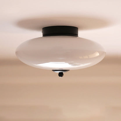 Modern Art Deco Drum Opal Iron Glass LED Semi-Flush Mount Ceiling Light For Bedroom