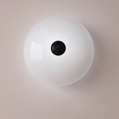 Modern Art Deco Drum Opal Iron Glass LED Semi-Flush Mount Ceiling Light For Bedroom