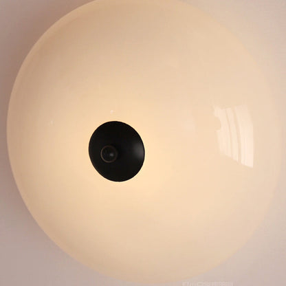 Modern Art Deco Drum Opal Iron Glass LED Semi-Flush Mount Ceiling Light For Bedroom