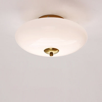 Modern Art Deco Drum Opal Iron Glass LED Semi-Flush Mount Ceiling Light For Bedroom