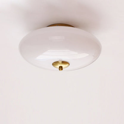 Modern Art Deco Drum Opal Iron Glass LED Semi-Flush Mount Ceiling Light For Bedroom