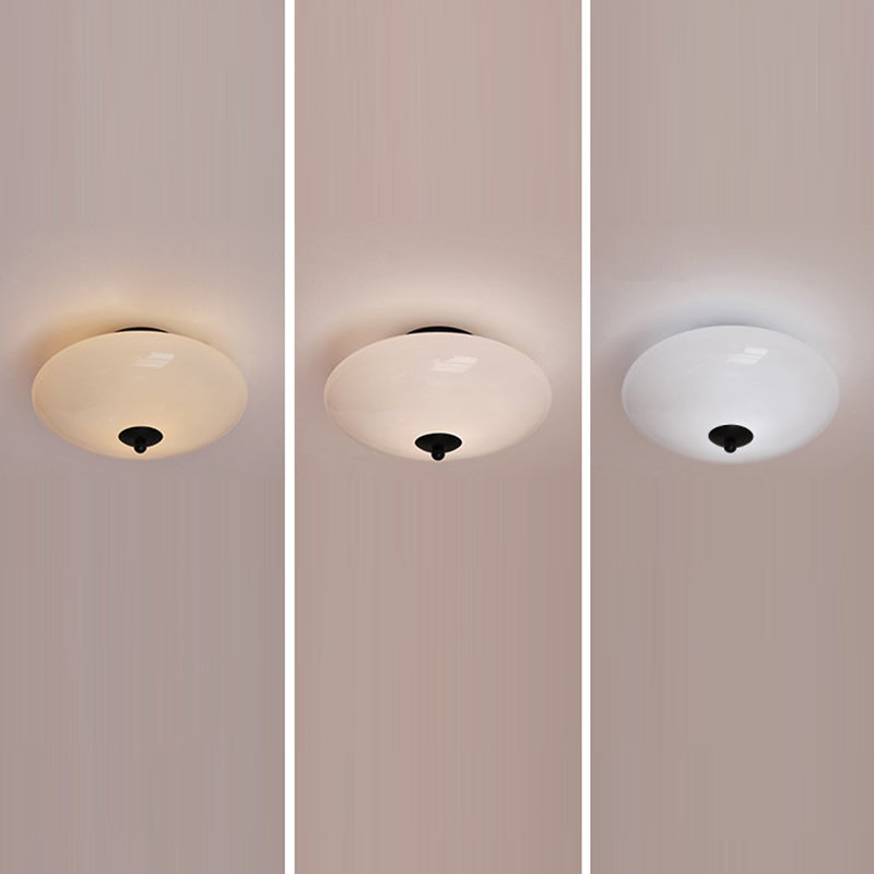 Modern Art Deco Drum Opal Iron Glass LED Semi-Flush Mount Ceiling Light For Bedroom