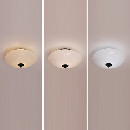Modern Art Deco Drum Opal Iron Glass LED Semi-Flush Mount Ceiling Light For Bedroom