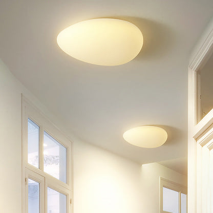 Modern Minimalist Pebble Shape Hardware PE LED Flush Mount Ceiling Light For Bedroom