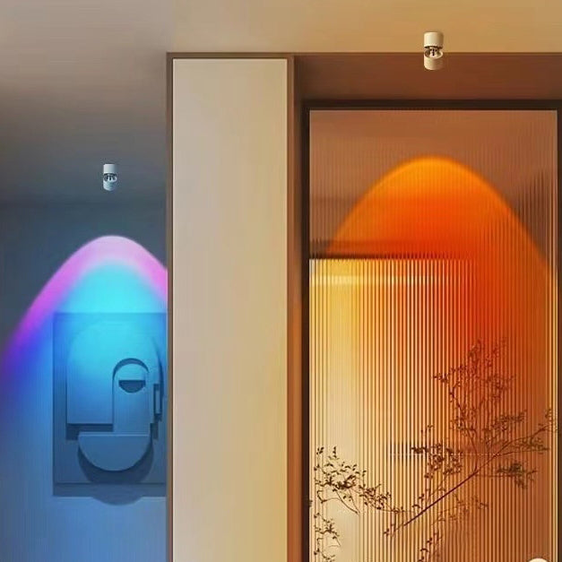 Modern Minimalist Sunset Sunrise Aluminum Cylinder Adjustable Spotlight LED Semi-Flush Mount Ceiling Light For Living Room