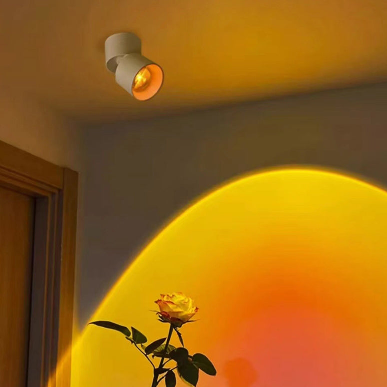 Modern Minimalist Sunset Sunrise Aluminum Cylinder Adjustable Spotlight LED Semi-Flush Mount Ceiling Light For Living Room