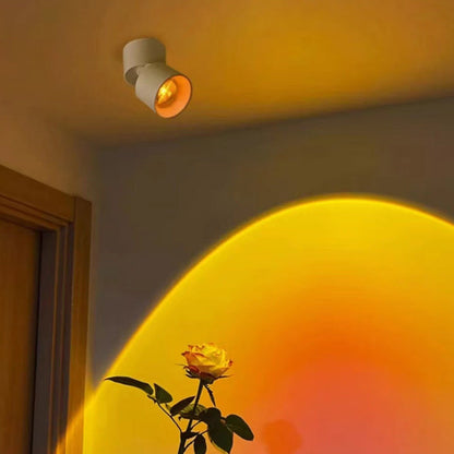 Modern Minimalist Sunset Sunrise Aluminum Cylinder Adjustable Spotlight LED Semi-Flush Mount Ceiling Light For Living Room