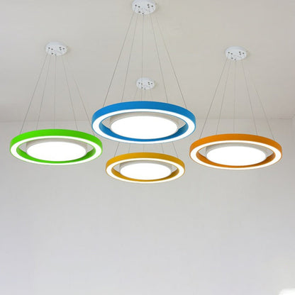 Modern Minimalist Round Iron Aluminum Acrylic LED Island Light Chandelier For Bedside