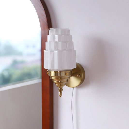 Traditional Vintage Pull Cord Switch Iron Glass Microphone Shape 1-Light Wall Sconce Lamp For Living Room