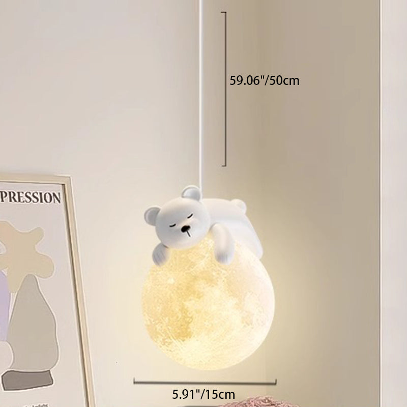 Modern Minimalist Cartoon Kids Moon Cute Animal Bear Rabbit Dog Elephant Sheep Resin Hardware PE 1-Light Pendant Light For Bedroom