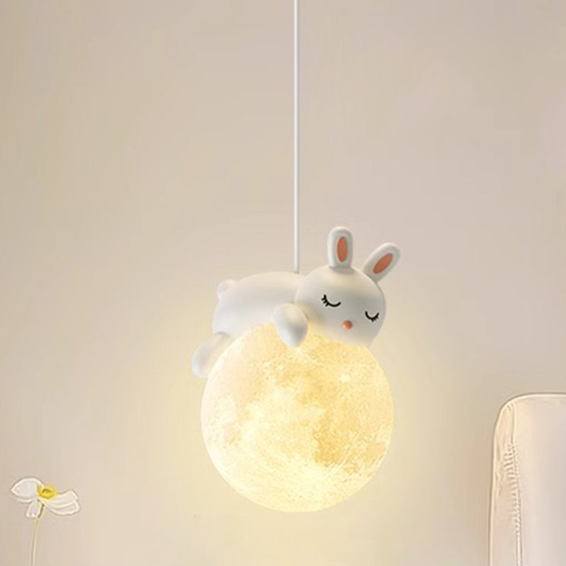 Modern Minimalist Cartoon Kids Moon Cute Animal Bear Rabbit Dog Elephant Sheep Resin Hardware PE 1-Light Pendant Light For Bedroom