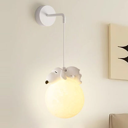 Modern Minimalist Cartoon Moon Cute Animal Bear Rabbit Dog Elephant Sheep Kids Resin Hardware PE 1-Light Wall Sconce Lamp For Bedroom
