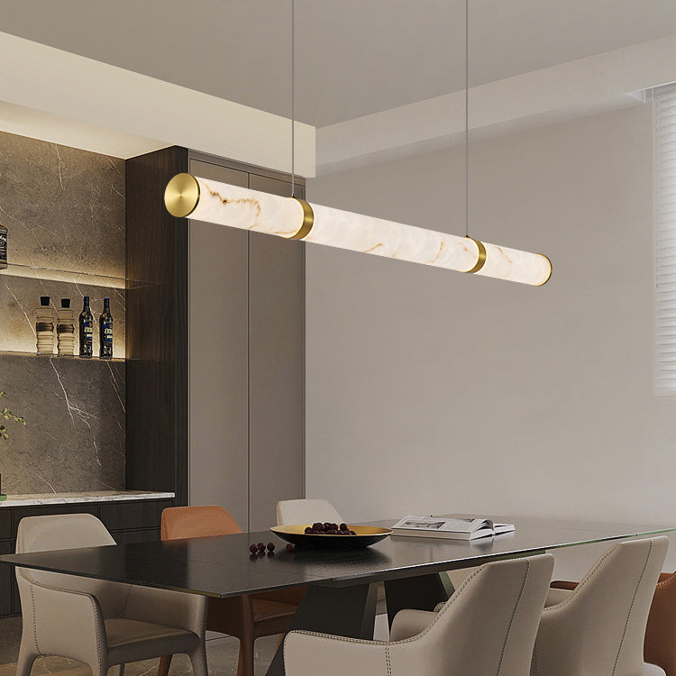 Modern Luxury Cylinder Long Textured Iron Faux Dolomite LED Pendant Light Island Light For Dining Room