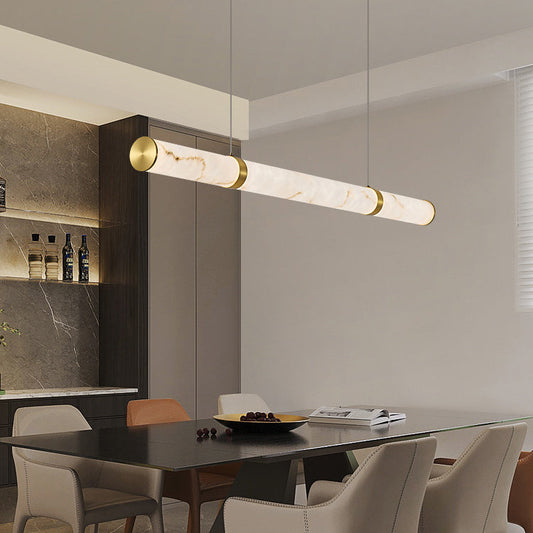 Modern Luxury Cylinder Long Textured Iron Faux Dolomite LED Pendant Light Island Light For Dining Room
