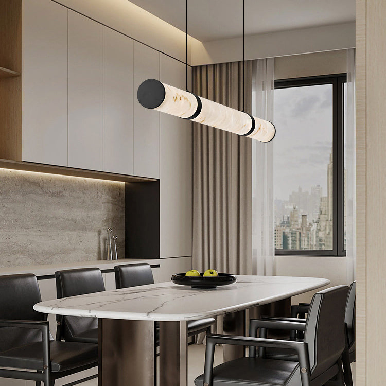 Modern Luxury Cylinder Long Textured Iron Faux Dolomite LED Pendant Light Island Light For Dining Room