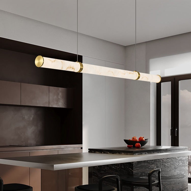 Modern Luxury Cylinder Long Textured Iron Faux Dolomite LED Pendant Light Island Light For Dining Room