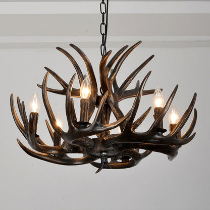 Traditional Vintage Antler Branch Sconce Resin PVC 4/6 Light Chandelier For Living Room
