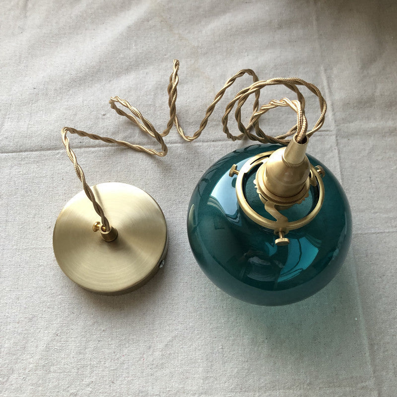 Traditional Vintage Oval Copper Glass 1-Light Pendant Light For Bedroom