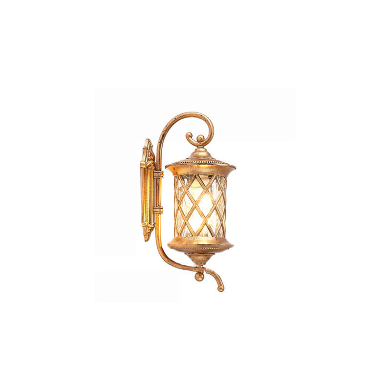 Traditional Rustic Aluminum Frame Water Ripple Glass Shade 1-Light Outdoor Wall Sconce Lamp For Garden